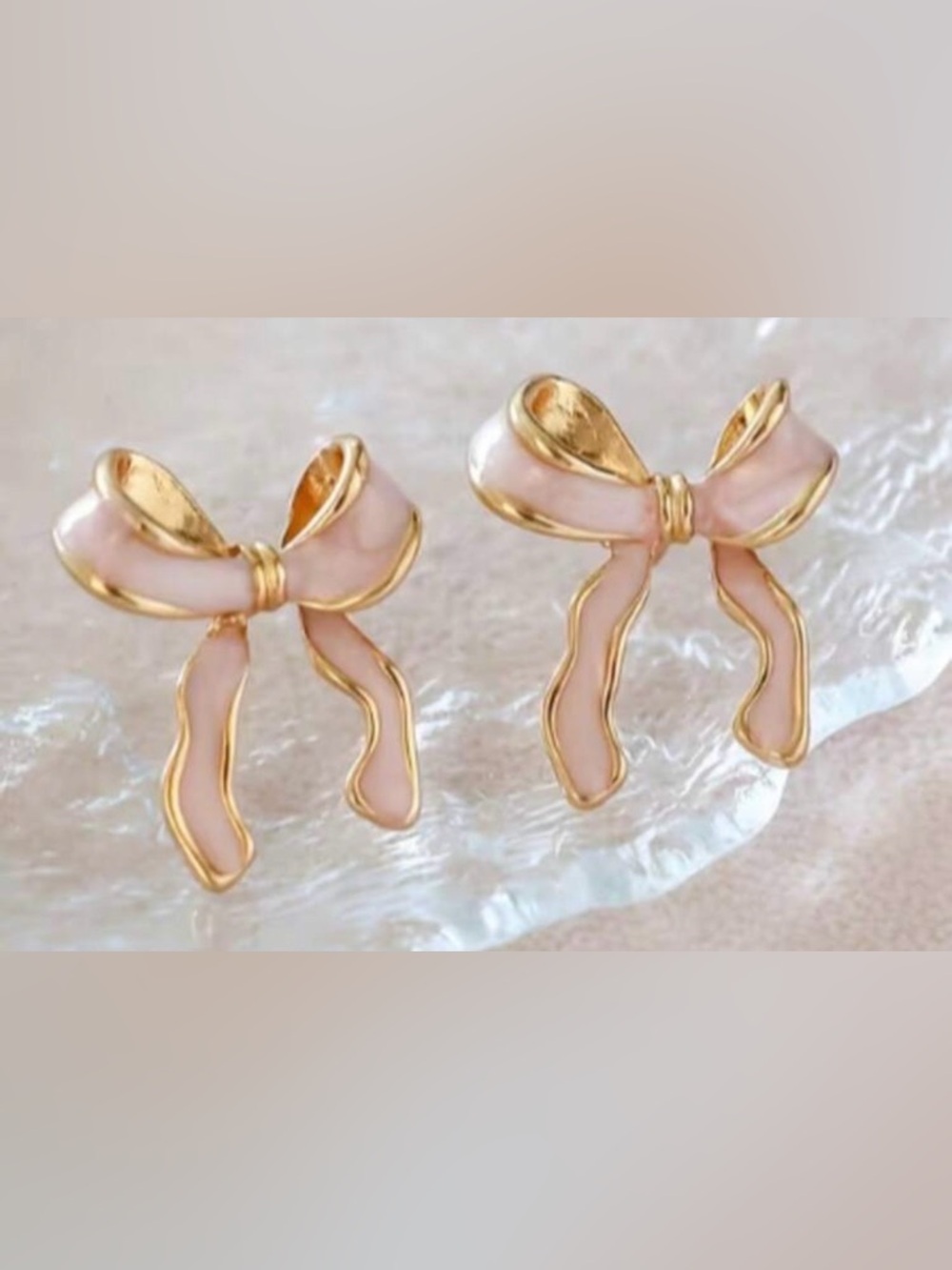 Pink Bow Stud Earrings w/Gold Trim
